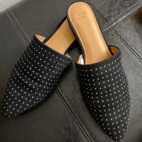 a new day Shoes - a new day Black Faux Suede Silver Studded Women's Slip-In Mules Size 9